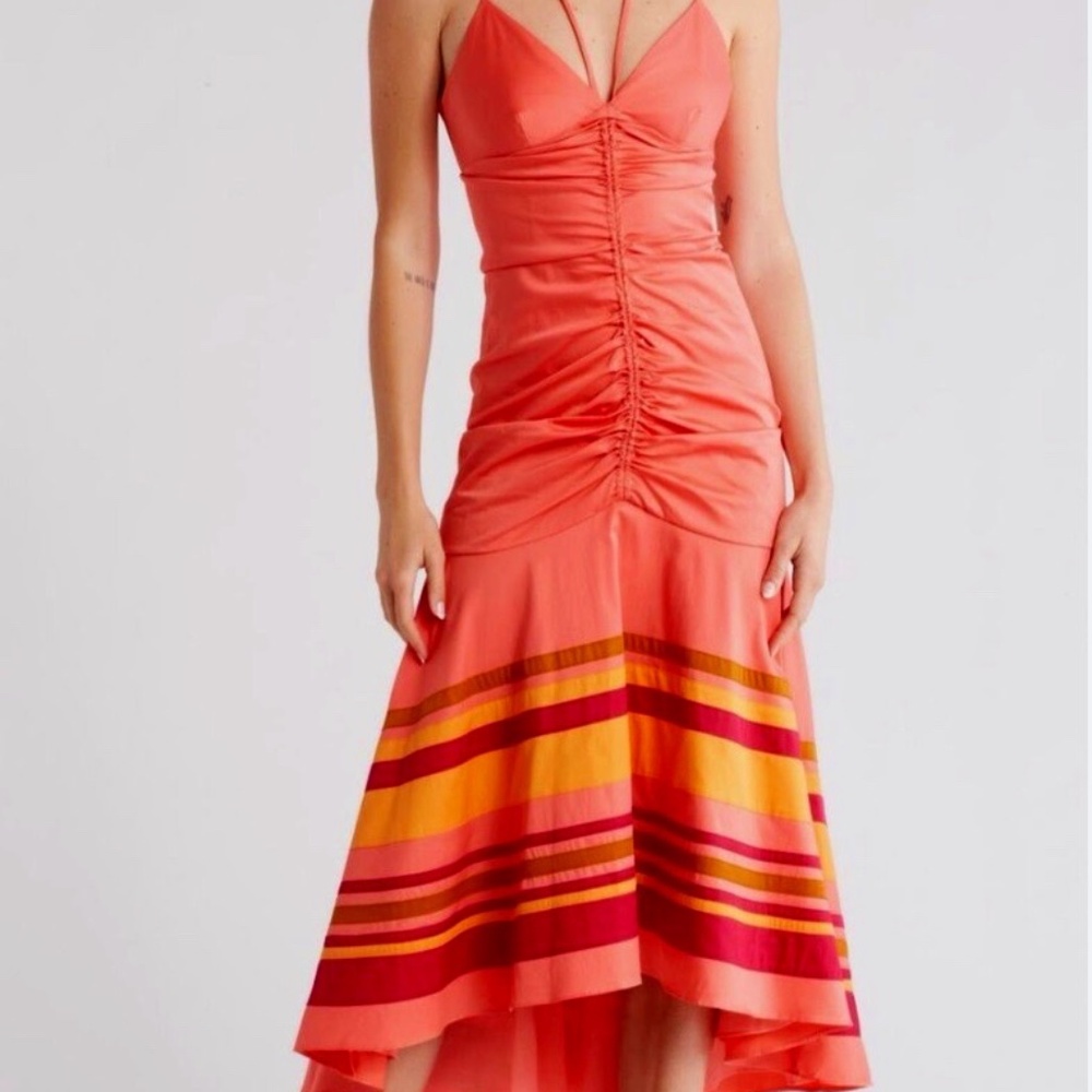 Veronica Beard "Fitz" High-Low Dress Cotton Stretchy Ruched - Worn Only Once